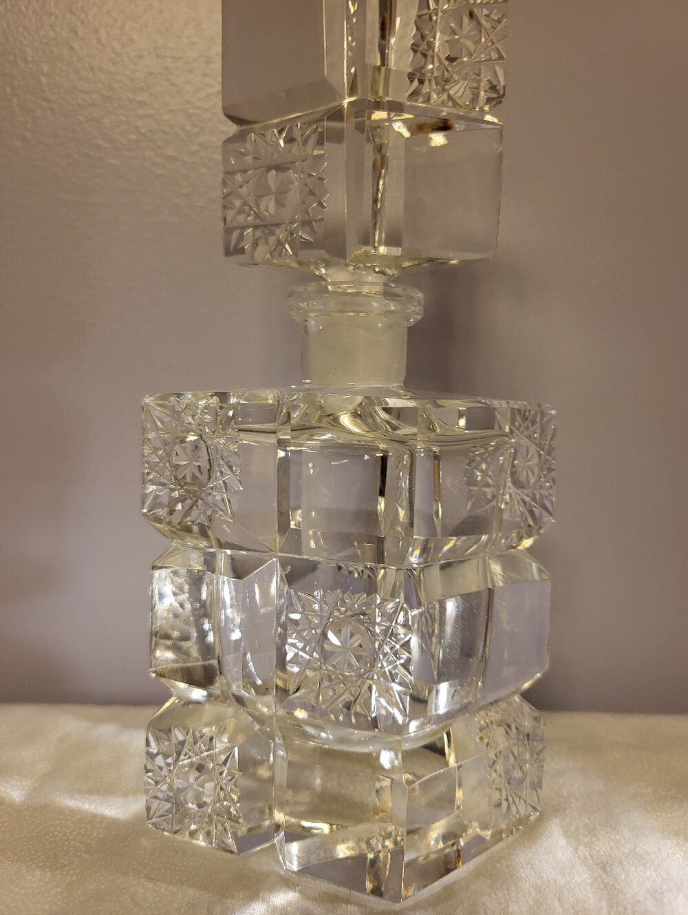 German 7.5 X 4 Inch Clear Crystal Glass Perfume Bottle With Deep Cut Designs